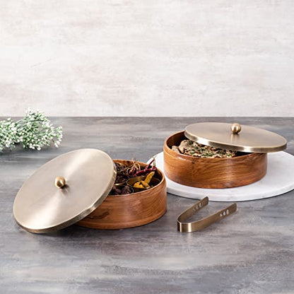 Image 1 of Default Title for the product nestroots masala box & Chapati box for kitchen spice box (9 inch Dia, Gold)