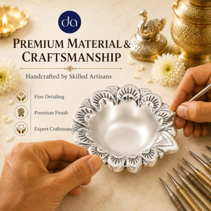 Image 2 of Dev Aastha 999 Silver Plated Flower Diya Set of 2