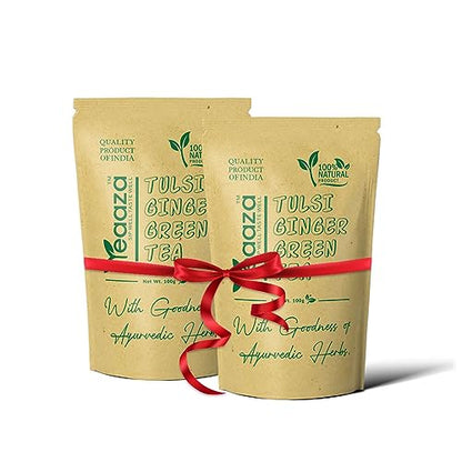 Image 2 of 100 g (Pack Of 2) for the product Teaaza Green Tea With Tulsi And Ginger Blend -100 Grams