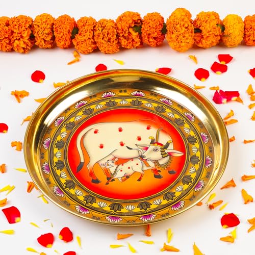 Image 1 of Default Title for the product Klassic 8 Inch Handcrafted Brass Thali/Aarti Plate, Medium(Pack Of 1, Golden)