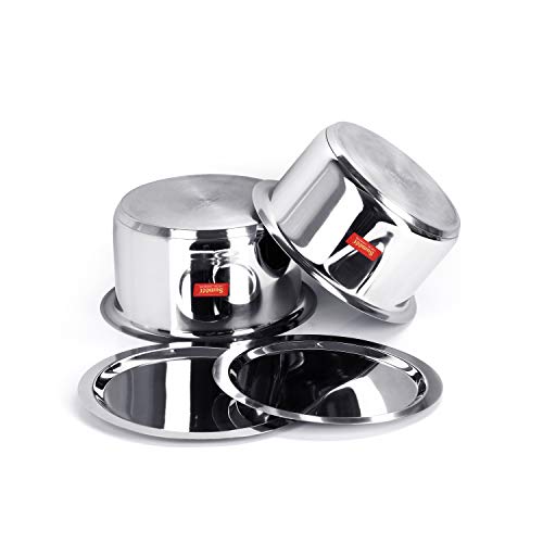 Image 3 of Sumeet Large Size Stainless Steel Induction Bottom (Encapsulated Bottom) Induction & Gas Stove Friendly Container/Tope/Cookware with Lid Set of 2 Pc. Size No.17 (5 Ltr), Size No. 18 | 6 liter