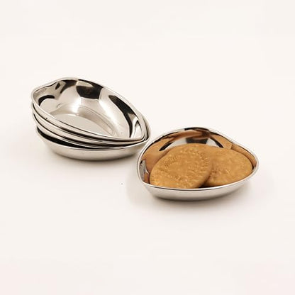 Image 1 of Default Title for the product Spillbox Stainless Steel Halwa Plates Quarter Plates Snack Plate Nasta Plate Dessert Plate Set Side Dish Mirror Finish BPA Free 50gm Heart Plate-5