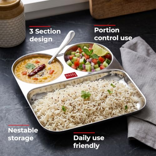 Image 4 of HAZEL 3 Section Plate Stainless Steel Bhojan Thali Set of 6