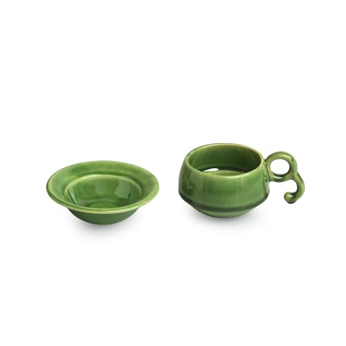 Image 3 of ExclusiveLane Jade Forest Ceramic Tea Cup and Saucer Set of 6 (120 ml)