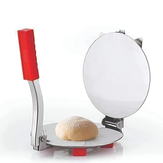 Image 2 of 1pc Stainless Steel 6.5 Inch Roti & Puri Maker Press Manual Hand Press Roti Maker with Handle for Chapati, Papad & Khakhra Heavy Duty Cast Iron with Stainless Steel Plates (Pack of 1)