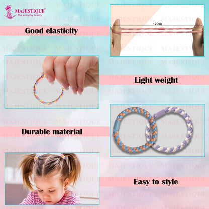 Image 4 of Majestique Braided Stretchable Hair Tie Rubber Bands Ponytail Holder Scrunchies - 12 Pcs