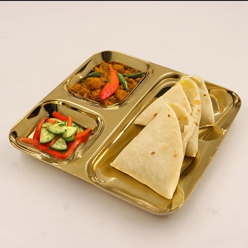 Image 2 of Spillbox Stainless Steel Gold Tiffin Plates Pack of 2 20.5cm