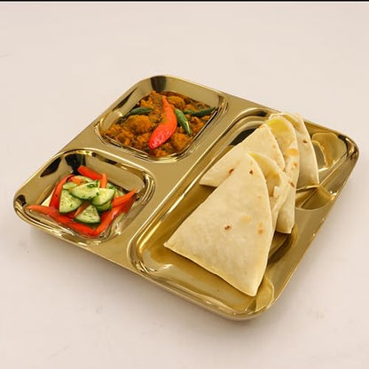 Image 2 of Spillbox Stainless Steel Gold Tiffin Plates Pack of 2 20.5cm