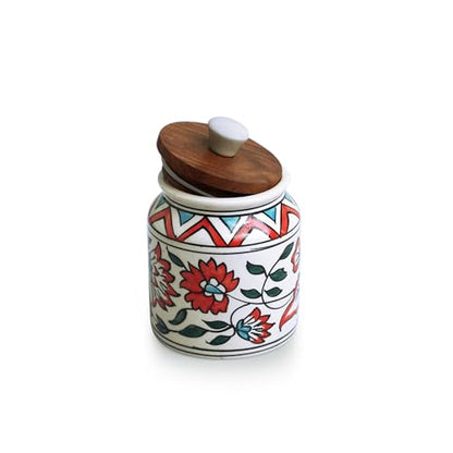 Image 6 of ExclusiveLane Persian Floral Multi Utility Storage Ceramic Jar with Wooden Lid 410 ml