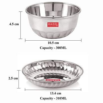 Image 4 of HAZEL Stainless Steel Dessert Bowl Set (Plate & Bowl), 6pcs Bowl - 300 ml Each, 6pcs Plate - 310 ml Each, Set of 12