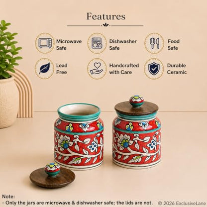 Image 6 of ExclusiveLane Mughal Floral Airtight Ceramic Jars for Kitchen Storage Set of 2 5.2 Inch 410 ML