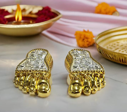 Image 4 of 4.5 Inch Gold Silver Plated for the product Gold Art India Shri Laxmi Charan Paduka