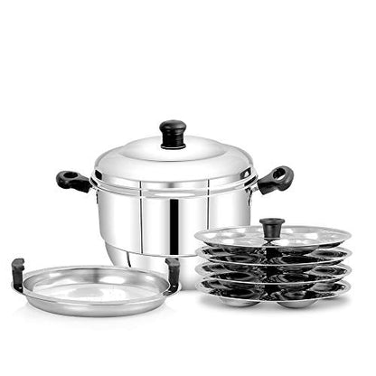 Image 1 of Default Title for the product Pigeon Hot 24 Stainless Steel Idli Cooker & Steamer | ISI Certified | 4 Idli Plates with 6 Cavities Each (Makes 24 Idlis) | Includes Steamer Plate | Multipurpose Cooking Pot | Food Grade Stainless Steel | Gas & Induction Compatible
