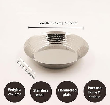 Image 4 of Spillbox Stainless Steel Hammered Parat Lunch Plate Set - Set of 2