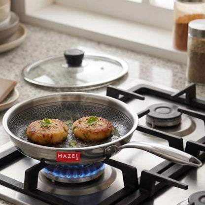 Image 8 of Honeycomb Fry Pan with Glass Lid / 1000 ml for the product HAZEL Triply Stainless Steel Fry Pan