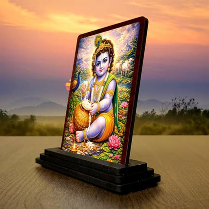 Image 3 of Royal Darshan Bal Krishna Wooden Table Idol 4x5 Inch HD Printed Decorative Piece