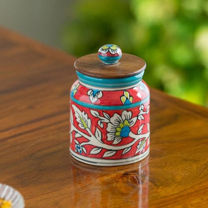 Image 1 of Default Title for the product ExclusiveLane Mughal Floral Airtight Ceramic Jar for Kitchen Storage 410ML