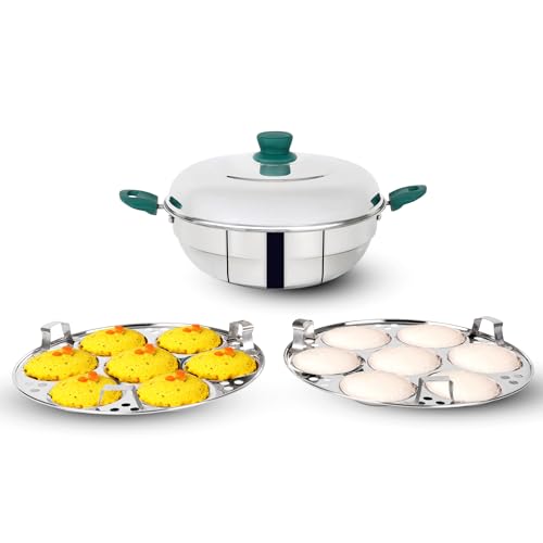 Image 1 of Default Title for the product The Indus Valley Stainless Steel Idli Maker/Pot | 2 Plates | 4.5 Litre Nonstick 3-Layer Bottom | Induction Friendly, 100% Pure & Toxin-Free