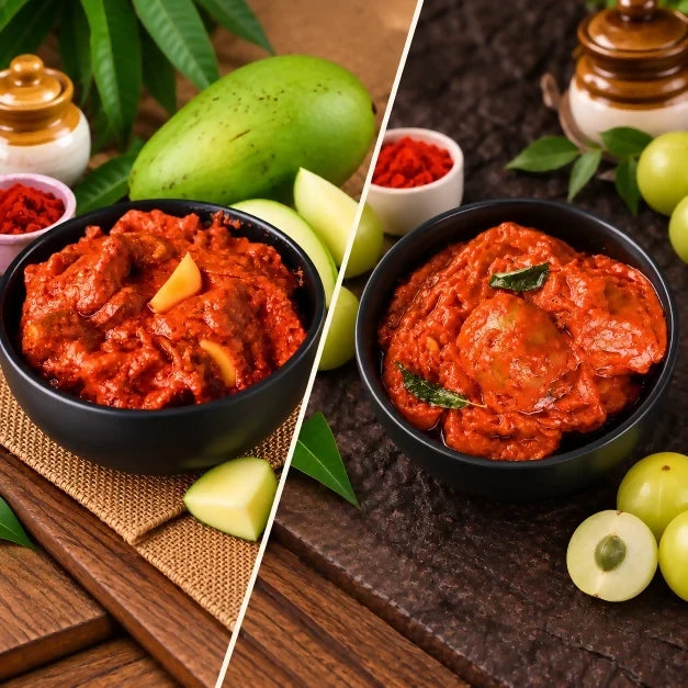 Image 1 of combo for the product Tenali Ruchulu Pickles Combo: Mango Pickle + Amla Pickle