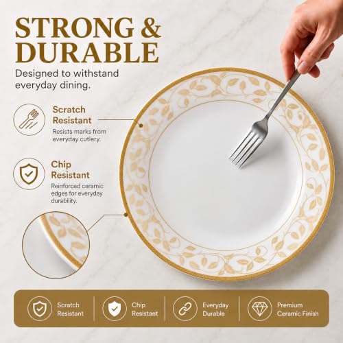 Image 4 of CELLO Amber Gold Divine Series Opalware Dinner Set of 33 Pieces for Family of 6