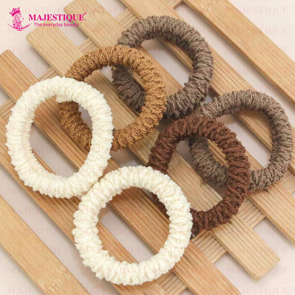 Image 6 of Majestique Multi Designs Cotton Stretchable Hair Rubber Band Ponytail Holder - 11Pcs