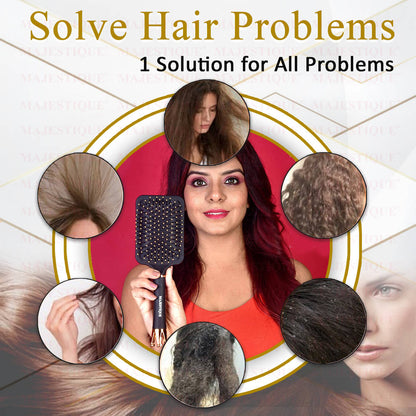 Image 7 of Majestique Crown Series Paddle Brush with A Large Cushion HR152, Smoothing Detangling