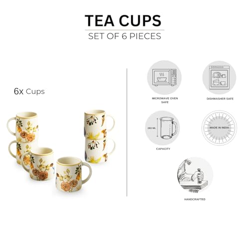 Image 5 of ExclusiveLane Floral Ceramic Tea Cups Set of 6 260 ml Microwave Safe Multicolor