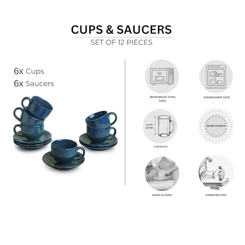 Image 5 of ExclusiveLane Ocean Ripples Ceramic Tea Cup and Saucer Set of 6 120 ml