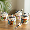 Image 1 of Default Title for the product ExclusiveLane The Hut Ceramic Pickle Jars with Spoon Set of 4 280 ml Multicolor