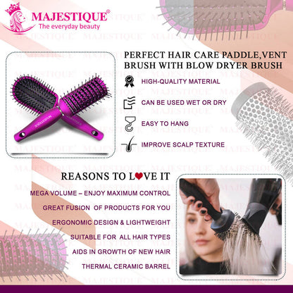 Image 3 of Majestique Detangling, Vent And Blow Dry Brushes Set