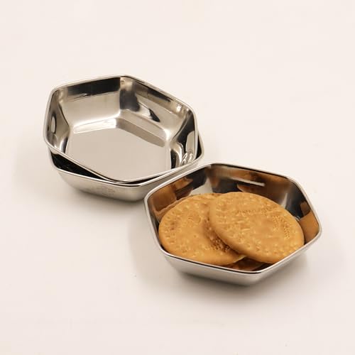 Image 2 of Hexagon Plate-3 for the product Spillbox Stainless Steel Halwa Plates