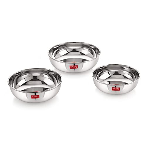 Image 7 of Stainless Steel (Set of 3: 1 Ltr, 1.5 Ltr, 1.8 Ltr) / Set of 3 (1000 ml, 1500 ml, 1800 ml) - Without Lid for the product HAZEL Stainless Steel Tasra Kadhai Cookware