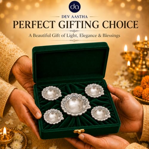 Image 3 of Dev Aastha 999 Silver Plated Flower Diya Set of 5