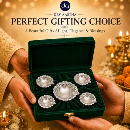 Image 3 of Dev Aastha 999 Silver Plated Flower Diya Set of 5