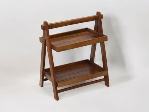 Image 1 of Default Title for the product Vesta Homes Foldable Home and Kitchen Organizer Countertop Tiered Shelf Rack/Double Tray/Storage Shelves/Spice Shelf/Wooden Organizer for Office, Bedroom | 43 x 23 x 38 cms | Handcrafted in India