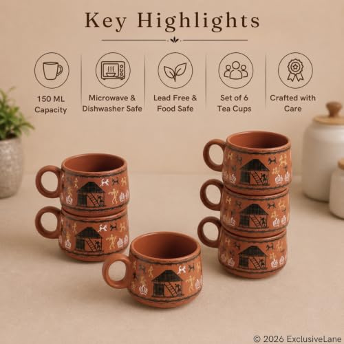 Image 5 of ExclusiveLane Warli Village Tales Ceramic Tea Cups Set of 6 (150 ml)
