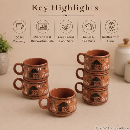Image 5 of ExclusiveLane Warli Village Tales Ceramic Tea Cups Set of 6 (150 ml)