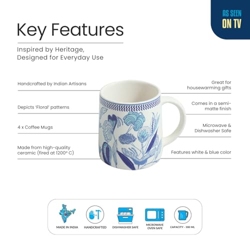 Image 4 of ExclusiveLane Floral Bliss Ceramic Coffee Mugs Set of 4 (300 ml)