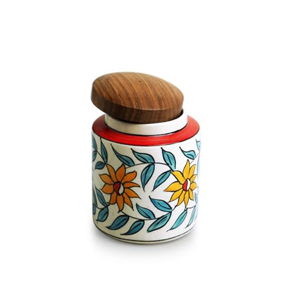 Image 3 of ExclusiveLane Persian Floral Multi Utility Storage Ceramic Jars with Wooden Lid Set of 2 600 ml