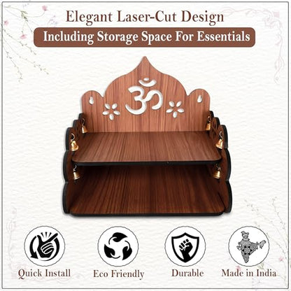 Image 5 of GLUN Small Pooja Mandir for Home Wall Mount & Tabletop Wooden Temple with Bells