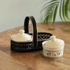 Image 1 of Default Title for the product ExclusiveLane Warli Village Tales Ceramic Pickle Jars Set of 2 with Iron Holder 160 ml