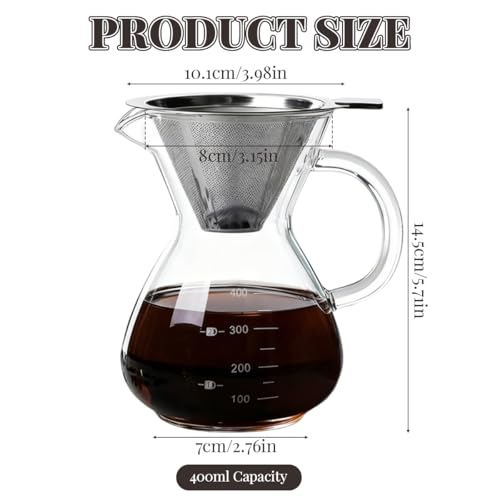 Image 2 of Supvox Manual Pour Over Coffee Dripper 400ml Reusable SUS Filter Glass Pot