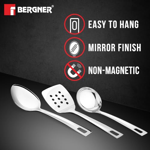 Image 7 of BERGNER TriPro 7 Pcs Tri-Ply Stainless Steel Induction Bottom Cookware Set | 22cm (2 LTR) Kadai with Glass Lid | 22cm (1 LTR) Frypan | 12cm (0.9 LTR) Coffee Warmer | Ladle | Serving Spoon | Turner