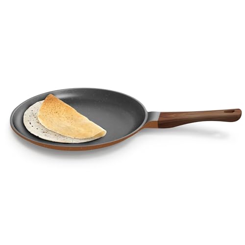 Image 1 of 27 Cm / Tawa - Earthy Brown for the product Preethi Artistic Collection Die Cast Non Stick Tawa, 27 cm, 5 Star Non Stick Effect, Cook & Serve, Earthy Brown