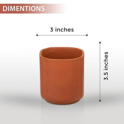 Image 4 of Mitti Cool Handmade Terracotta Clay Square Cup Set of 6-170ml