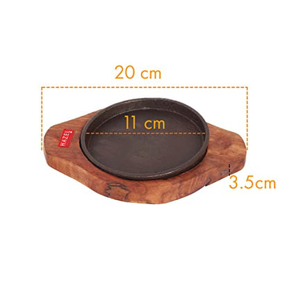 Image 4 of HAZEL Small Sizzling Brownie Sizzler Plate/Tray with Wooden Base Round 5 inch