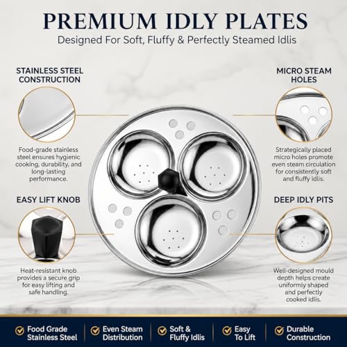 Image 5 of Eurostyle Premium Stainless Steel Idli, Idiyappam & Dhokla Steamer - ISI Mark Certified - (2Idli plates(6 idlis)  Steamer) for Flawless Fluffy Idlis - 1.5L capacity - 3Years warranty (Stainless Steel) - Royal 6 Deluxe