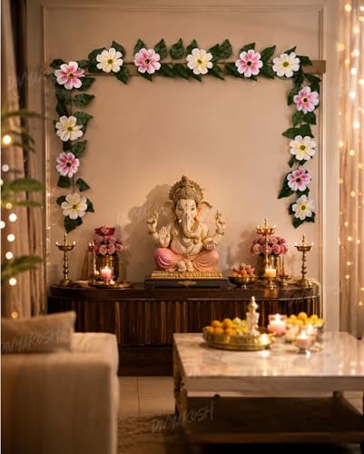Image 6 of Divyakosh Mango Leaf Vine/Creeper (6.5 Ft) with Cosmos Flowers for Door Entrance Decor | Artificial Flowers Garland,Thoran | Festive Puja Wall Hanging for Diwali Navratri Ganpati Home Decor