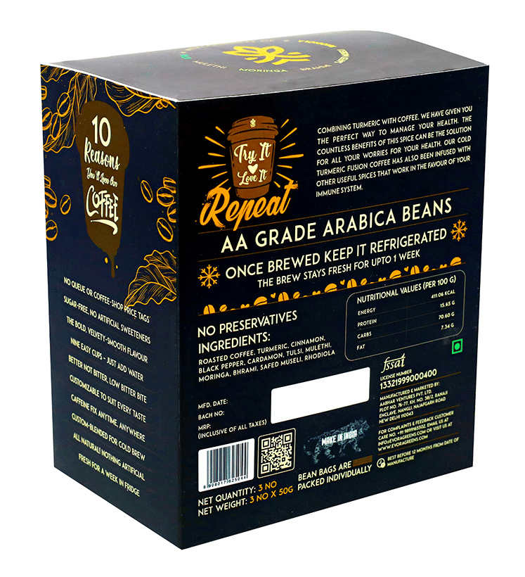 Image 2 of Evora Greens Cold Brew Coffee Bean Bag (50gm Each) Turmeric Fusion