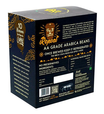 Image 2 of Evora Greens Cold Brew Coffee Bean Bag (50gm Each) Turmeric Fusion